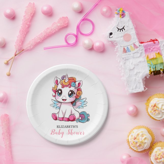 Niedliche Unicorn Kinderdusche Pappteller (Party)