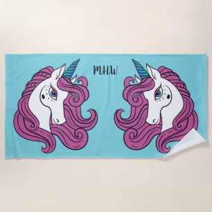 Niedliche Unicorn, kundenspezifisch, monogramm und Strandtuch