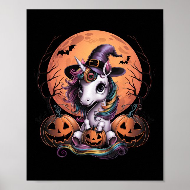 Niedliche Unicorn Pumpkin Girls Kids Funny Hallowe Poster (Vorne)