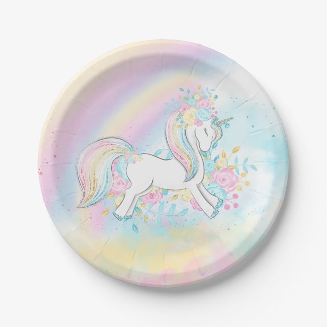 Niedliche Unicorn Rainbow Baby Duschpapier Teller (Vorderseite)
