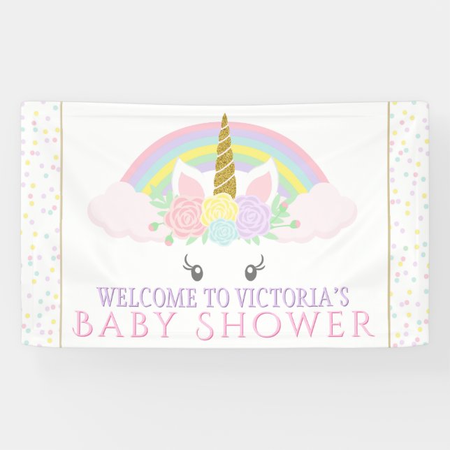 Niedliche Unicorn Rainbow Baby Shower Banner (Horizontal)