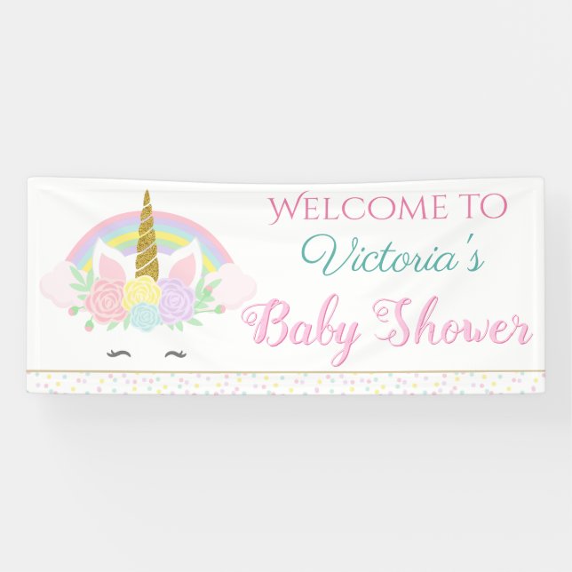 Niedliche Unicorn Rainbow Baby Shower Banner (Horizontal)