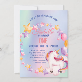 Niedliche Unicorn Rainbow Geburtstagsparty-Kinder Einladung