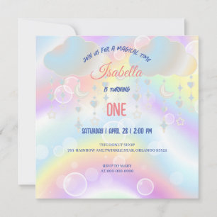 Niedliche Unicorn Rainbow Geburtstagsparty-Kinder Einladung