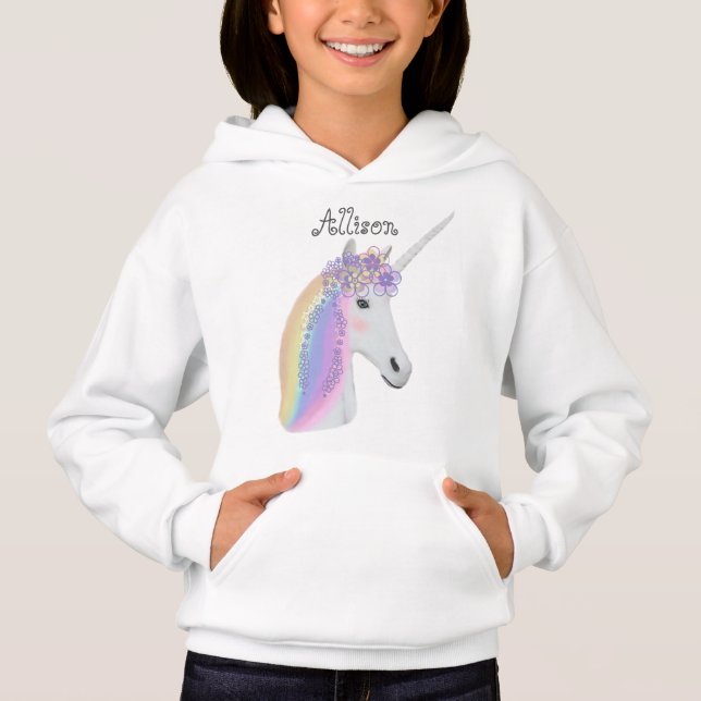 Niedliche Unicorn-Regenbogenfantasy-Girls Personal Hoodie (Vorderseite)