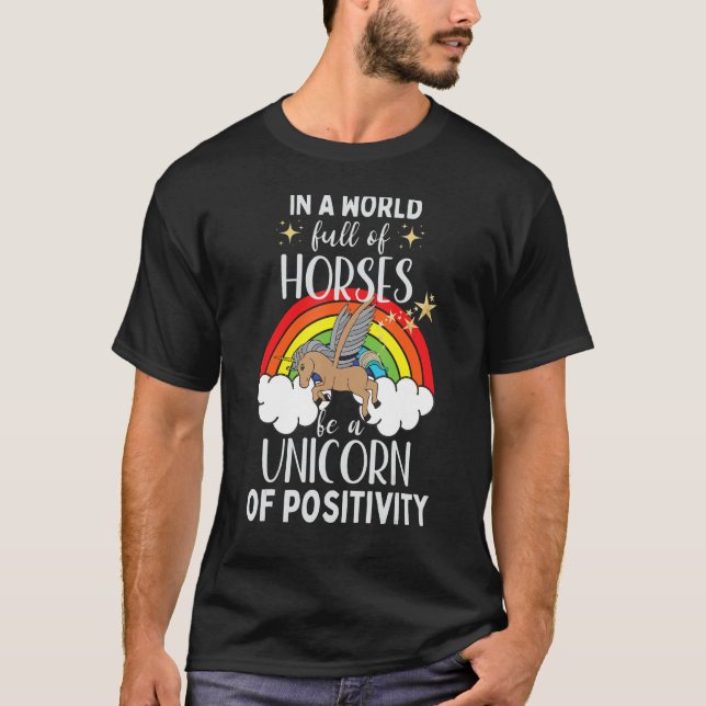 Niedliche Unicorn-Regenbogenposition Inspiration T-Shirt (Vorderseite)