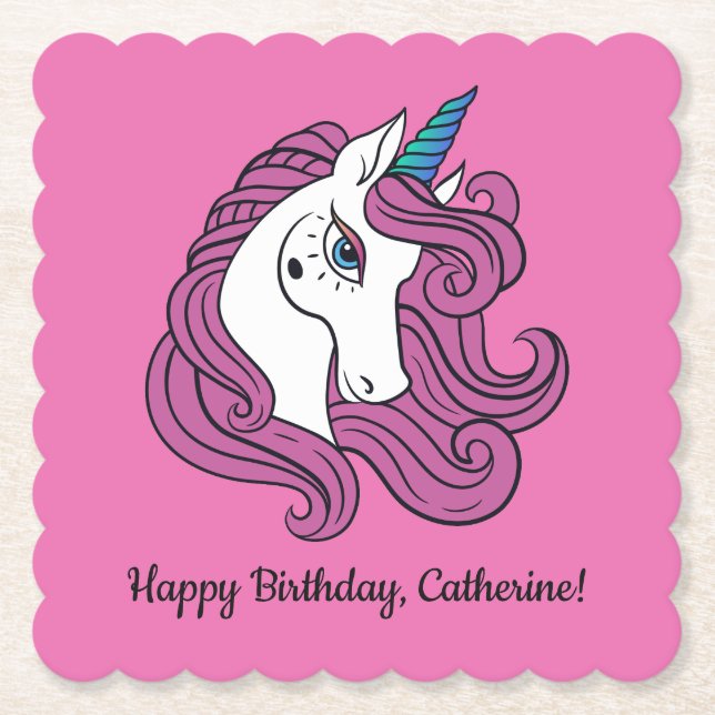 Niedliche Unicorn-Untersetzer für Sondertext und F Untersetzer (Vorderseite)