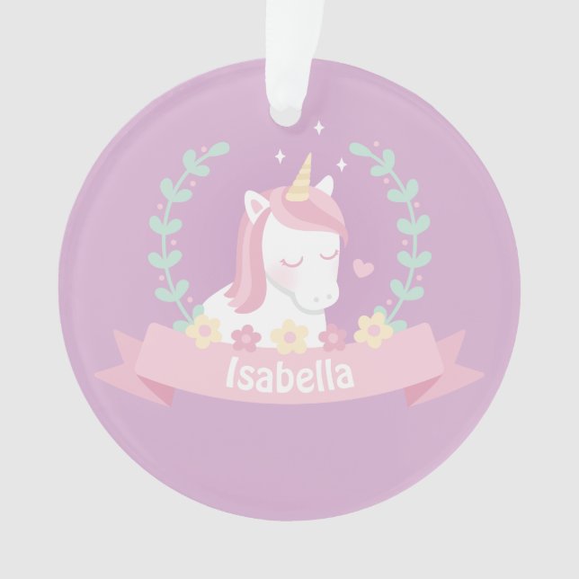 Niedliche Unicornblumenwreath-Mädchen-lila Ornament (Vorderseite)