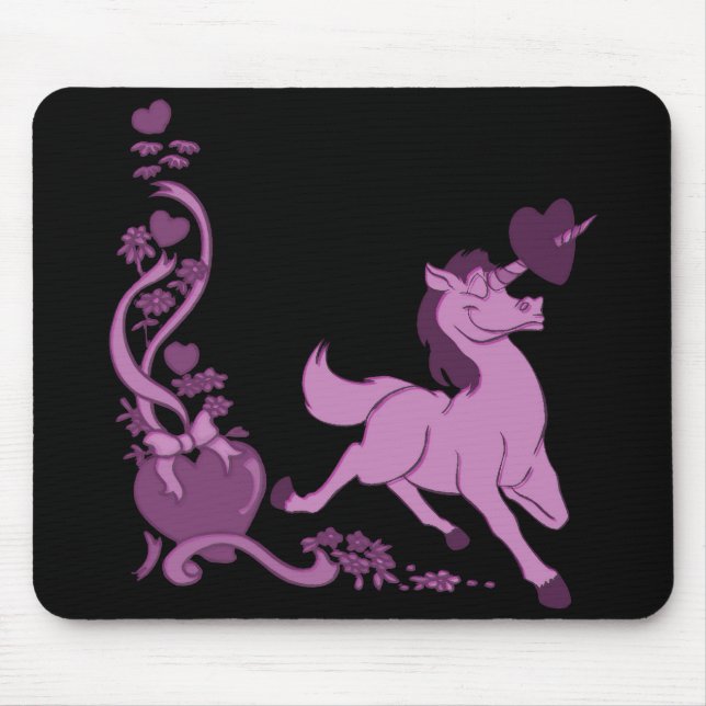 Niedliche Unicorns-Herz-Blumen 3 Mousepad (Vorne)