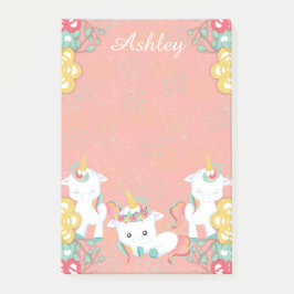 Niedliche Unikorne und Blütenblätter personalisier Post-it Klebezettel