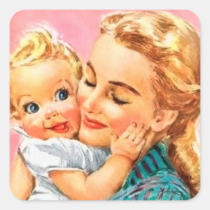 niedliche unisex Baby Mama Retro Vintag Quadratischer Aufkleber