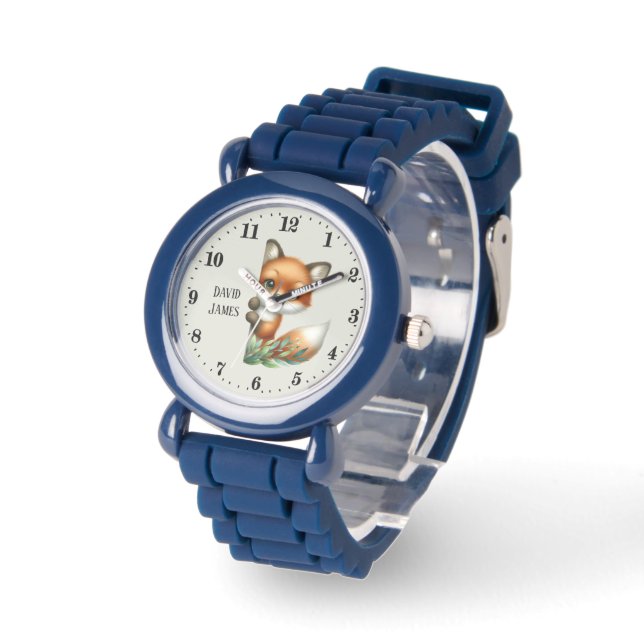 Niedliche unisex Kinder pinkeln Fuchs fügen Namen  Armbanduhr (Winkel)
