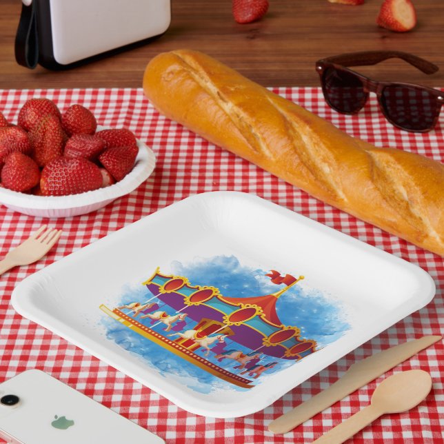 niedliche unisex Kinderkarusselle mit Text Pappteller (Picknick)