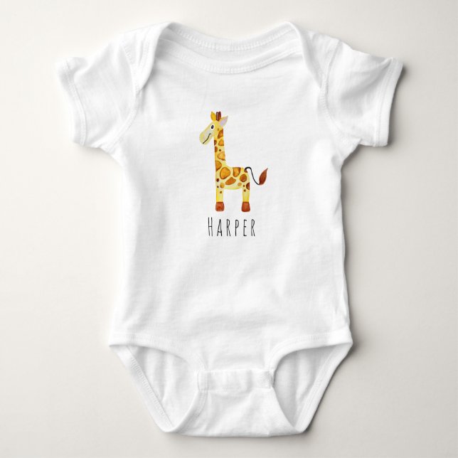 Niedliche Unisex Wasserfarbengiraffe Safari mit de Baby Strampler (Vorderseite)