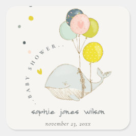 Niedliche Unterwasser-Ballon-Whale-Herz-Babydusche Quadratischer Aufkleber