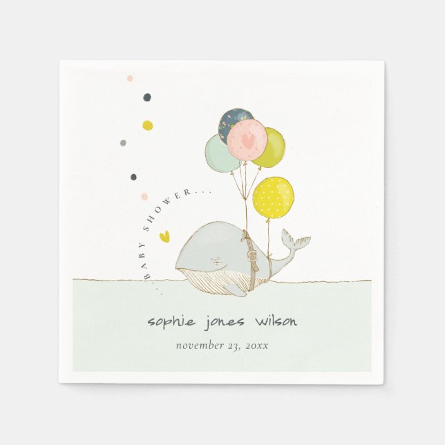 Niedliche Unterwasser-Ballon-Whale-Herz-Babydusche Serviette (Vorderseite)