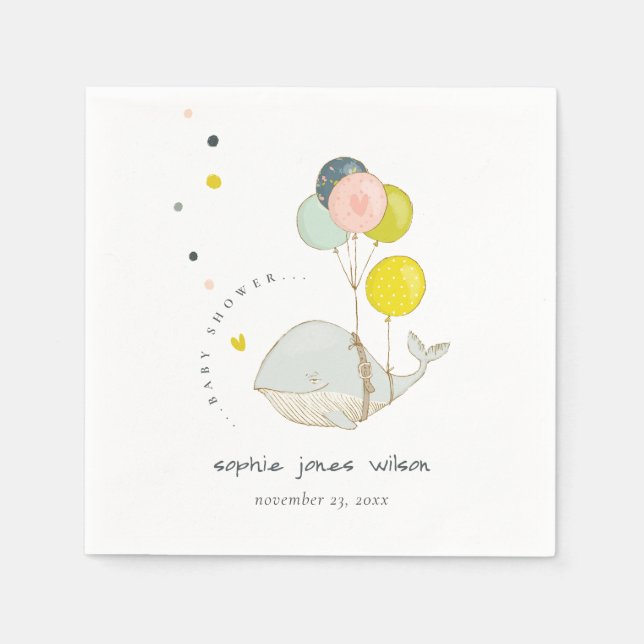 Niedliche Unterwasser-Ballon-Whale-Herz-Babydusche Serviette (Vorderseite)