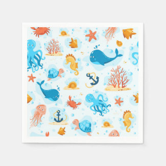 Niedliche Unterwasserwelt. Wassersport. Meereslebe Serviette