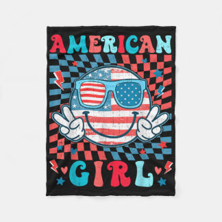 Niedliche US-Flagge Face American Checkered Girl 4 Fleecedecke