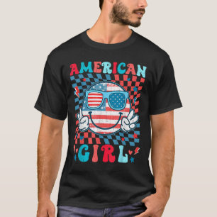 Niedliche US-Flagge Face American Checkered Girl 4 T-Shirt