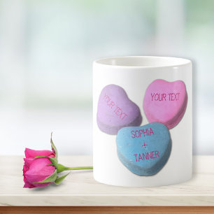 Niedliche Valentine Candy Heart Custom Text & Name Tasse