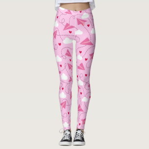 Niedliche Valentine Flying Airplane Rosa Herz Leggings