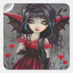 Niedliche Valentine Gothic Fairy Vampire mit Herz Quadratischer Aufkleber