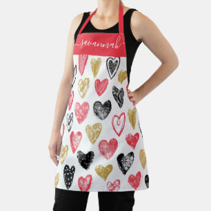 Niedliche Valentine Herzmuster Monogramm Schürze