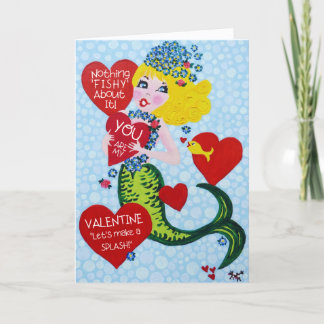 Niedliche Valentine Mermaid, Vintager Stil Feiertagskarte
