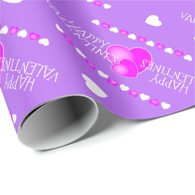 Niedliche Valentine Rosa und Weiße Herzen auf LILA Geschenkpapier (Rolleneckpunkt)