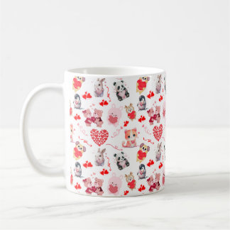 Niedliche Valentine Tiere Rosa Stilvolles Muster Kaffeetasse