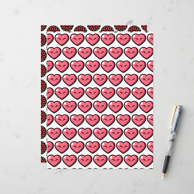 Niedliche Valentines Muster Scrapbook Paper (Vorderseite/Rückseite Beispiel)