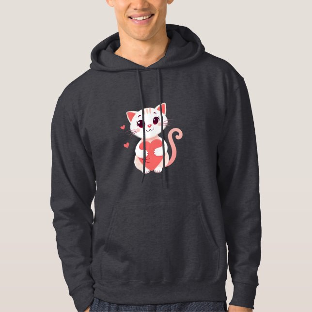 Niedliche Valentinkatze Hoodie (Vorderseite)