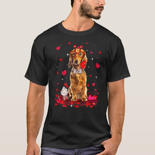 Niedliche Valentinstag Dackel Hund Herzkostüm P T-Shirt (Vorderseite)