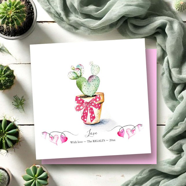 Niedliche Valentinstag Karten Herzkaktus (Valentines day cards heart shaped watercolor cactus art by Victoria Grigaliunas of Do Tell A Belle)