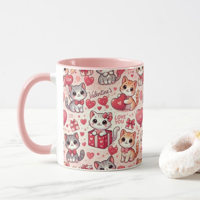 Niedliche Valentinstag Katze Tasse - Geschenk für  (Mit Donut)