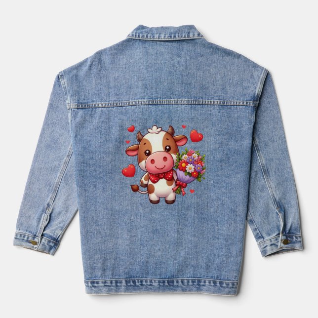 Niedliche Valentintagskuh Jeansjacke (Rückseite)