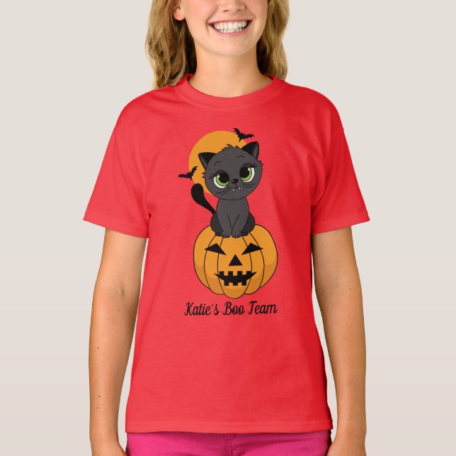 Niedliche Vampirkatze und Kürbiskids Halloween T-Shirt (Vorderseite)