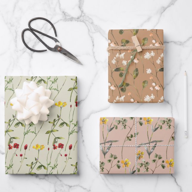 Niedliche Variety Floral Wrapping Papers Geschenkpapier Set (Vorderseite)
