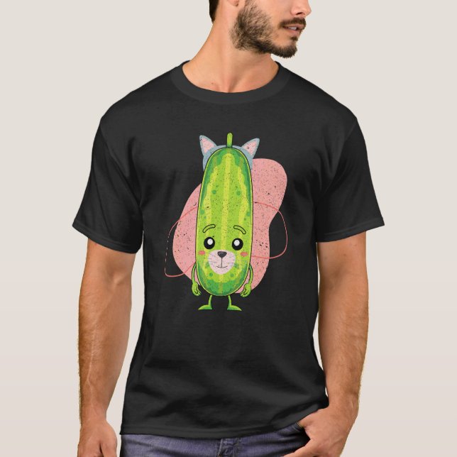 Niedliche Veggie Katze Ohren Pickle Gurken Gemüseg T-Shirt (Vorderseite)