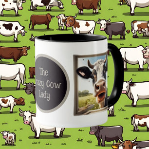 niedliche verrückte Kuh-Dame fügt Text hinzu Tasse