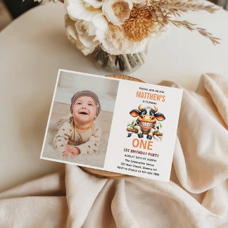 Niedliche Verrückte Kuh Farm Thema 1. Geburtstag Einladung