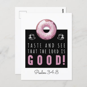 Niedliche Verse Psalm 34:8 mit Pink Doughnut Postkarte