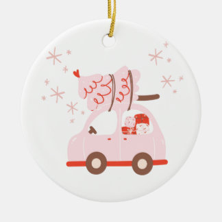 Niedliche Verzierung mit Auto, Weihnachtsbaum und  Keramik Ornament
