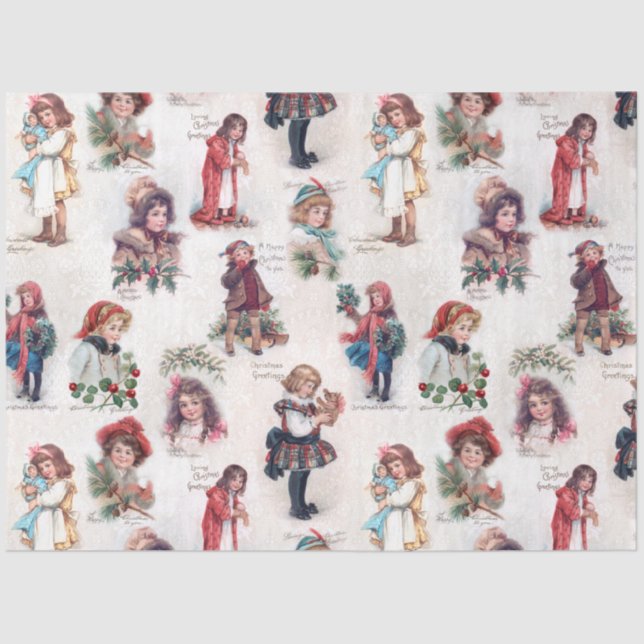 Niedliche Viktorianische Kinder/Weihnachtsgrüße Seidenpapier (Vorderseite)