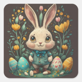 Niedliche Vintag Ostern Bunny Eggs Square Stickers