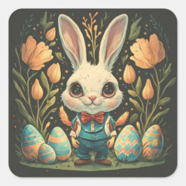 Niedliche Vintag Ostern Bunny Eggs Square Stickers