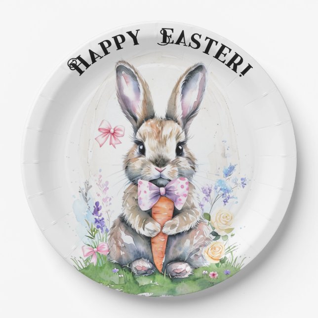 Niedliche Vintag Ostern Kaninchen Farbe Pappteller (Vorderseite)