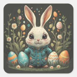 Niedliche Vintag Ostern Sonnige Blume Eieraufklebe Quadratischer Aufkleber