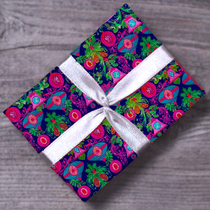 Niedliche Vintag-rosa-blaue Weihnachtsschmuck Geschenkpapier